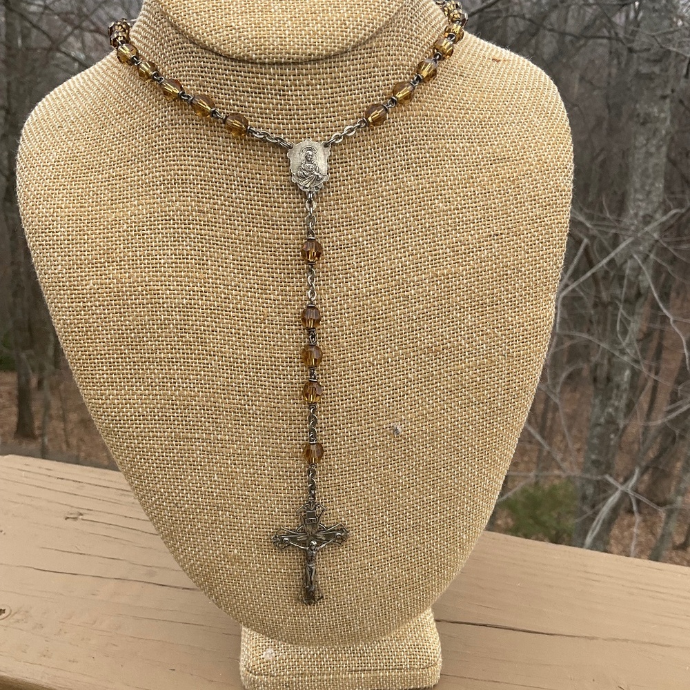 Sterling silver  with gold glass beads rosary